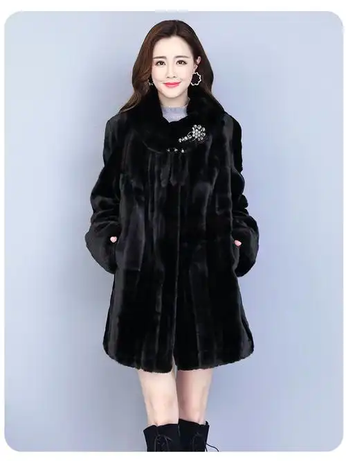 高端轻奢貂皮大衣女整貂海宁貂毛外套中长款女式仿皮草女冬季中老年