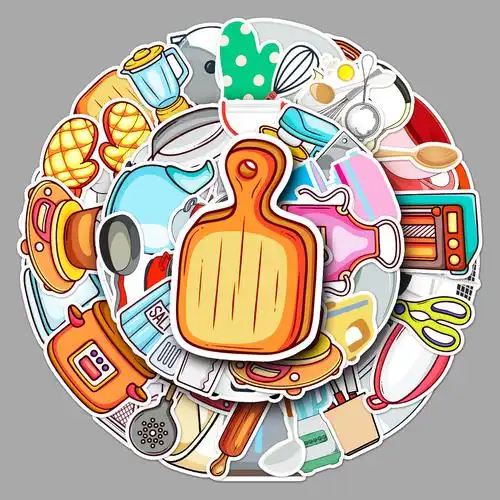 50张厨房用具卡通行李箱贴纸个性潮流涂鸦笔记本电脑汽车外贸装饰