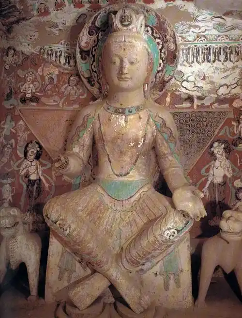 莫高窟第275窟西壁交脚菩萨旁边的狮子 | 图源《中国石窟·敦煌莫高窟