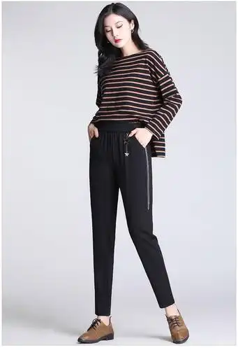 施悦名 小脚哈伦裤女春季2020新款修身显瘦高腰萝卜裤韩版休闲九分裤a