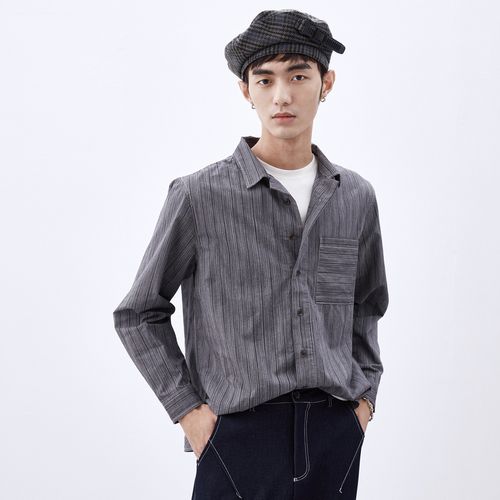 【休闲条纹】流石rs男装衬衫男士新款春夏男生长袖衬衣内搭上衣