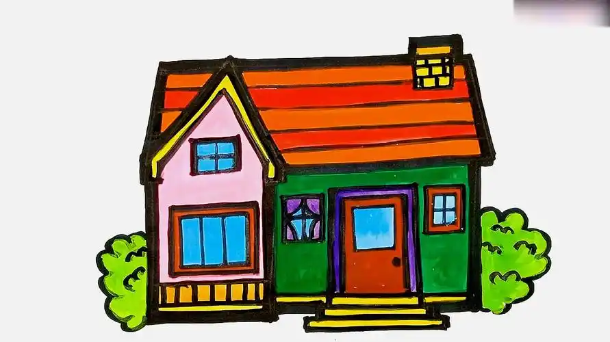 幼儿简易画教你怎么画房子,哇,这配色真的是太好看了!