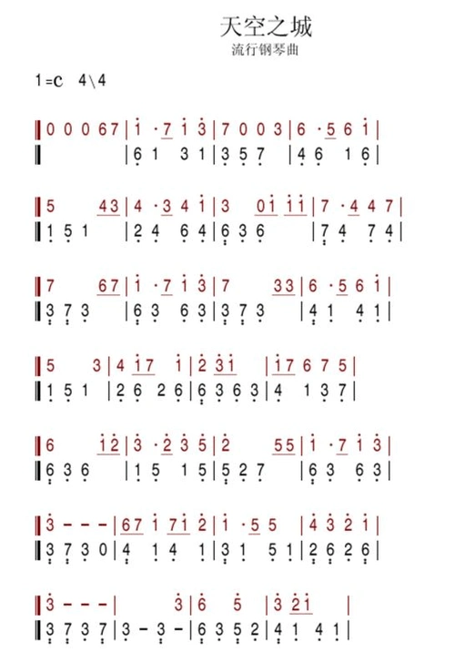 天空之城钢琴简谱