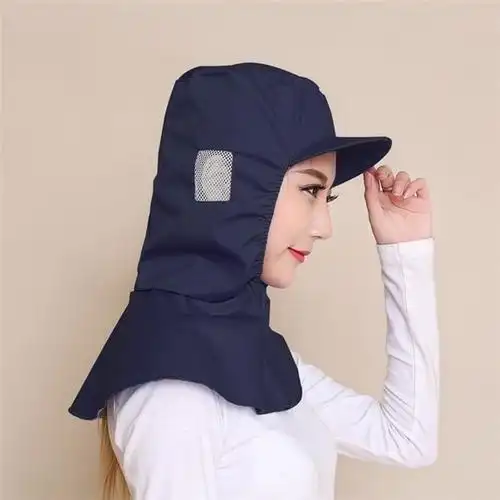 防尘披肩帽工业粉尘电焊护脖子焊工男防烫布帽子劳保头套用品 蓝色大