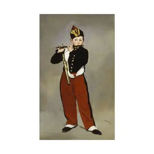 吹短笛子少年男孩马奈奥赛美术馆布画芯竖款油画油画