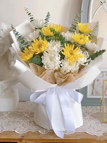 清明节花束重庆鲜花速递同城祭奠花束白色黄色菊花花束缅怀亲人