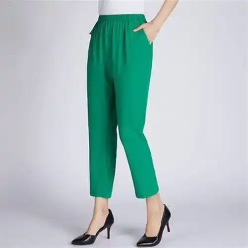 中老年桑蚕丝女裤松紧高腰妈妈夏季真丝裤子九分裤长裤女显瘦宽松