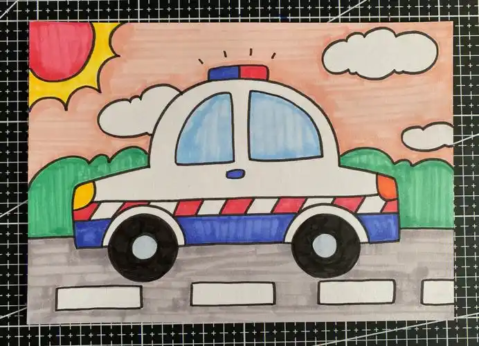 警车03儿童创意画适合4岁以上