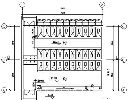 设计_某单层砖混结构男女公厕建筑施工cad图,资料内容包括一层平面图