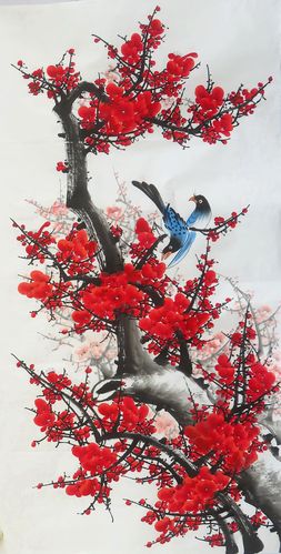 8墨锦轩特价中堂装饰国画花鸟画纯手绘四尺梅花喜鹊红梅报喜01