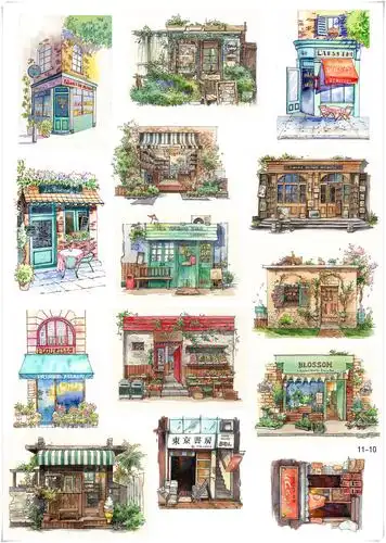 手账建筑商建筑风景沿途素材相册剪裁日记手机贴纸