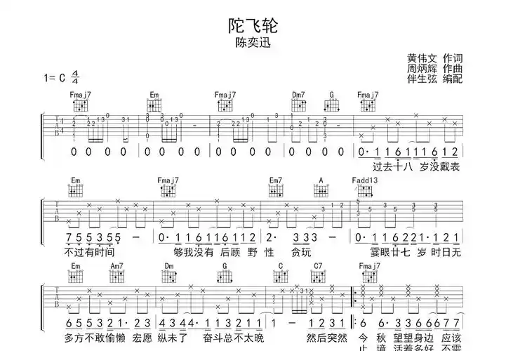陀飞轮吉他谱_陈奕迅_c调弹唱83%原版 - 吉他世界
