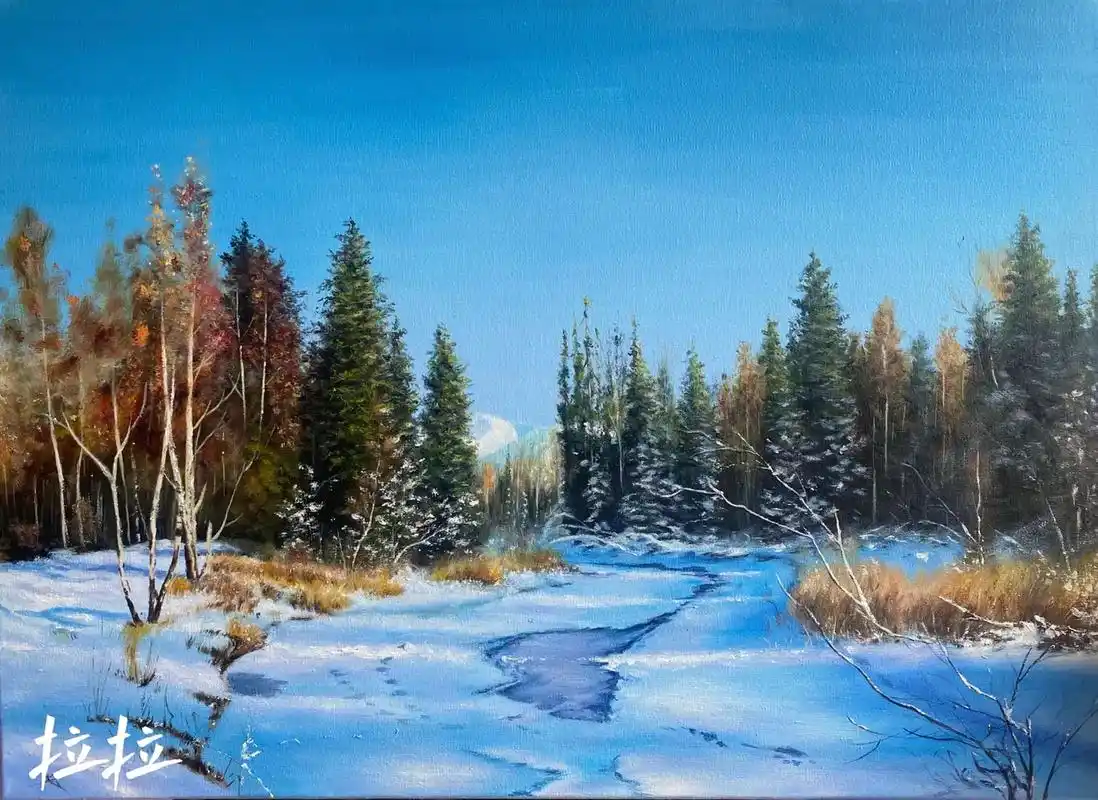 丙烯画no:35临摹画家维克多的《冬雪》尺寸:50x70   - 抖音