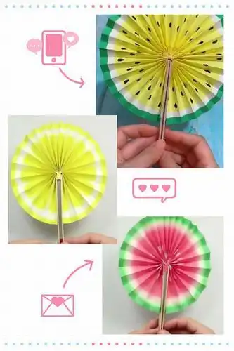 停课不停学飞扬艺晨幼儿园大班组手工折纸《西瓜扇子》仙女棒扇子教程