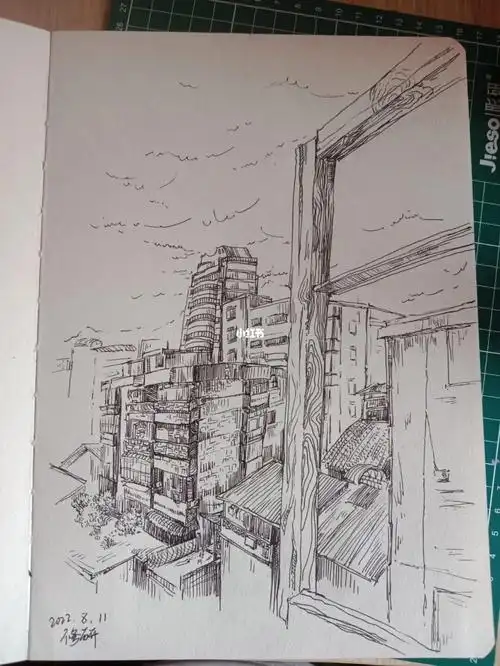 线描二姑婆家的窗外