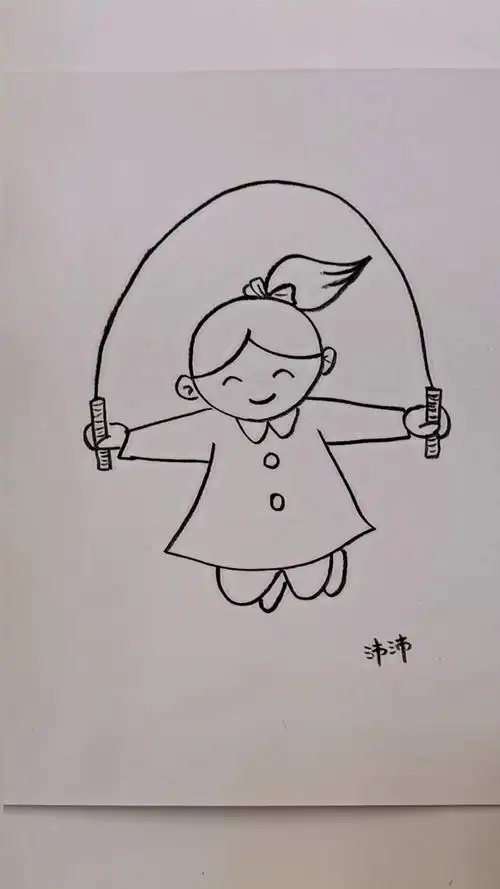 简笔画#跳绳子的小女孩