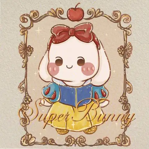 童话复古插画白雪公主兔与王子熊