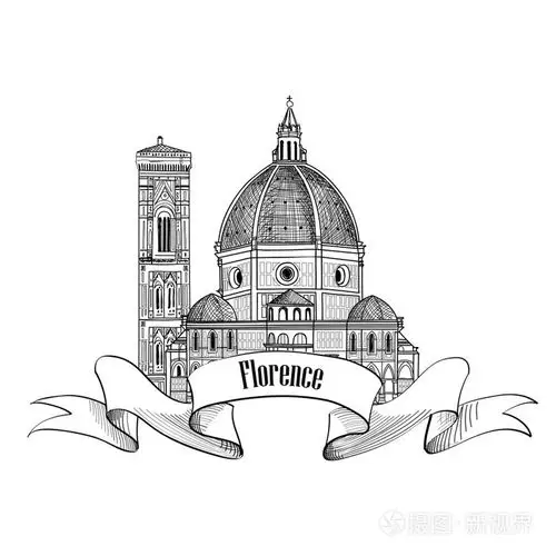 大教堂圣塔玛丽亚圣母百花插画-正版商用图片075cc7-摄图新视界