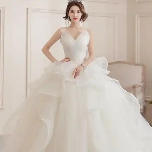 主婚纱礼服2021新款新娘结婚抹胸气质小个子齐地显瘦森系出门轻纱