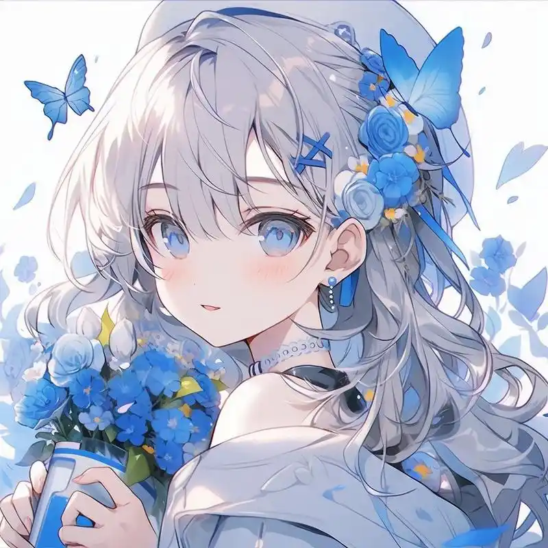 97蓝色系 | 卡通蝴蝶少女头像(附咒语) 姐妹们,喜欢留言抱走哦