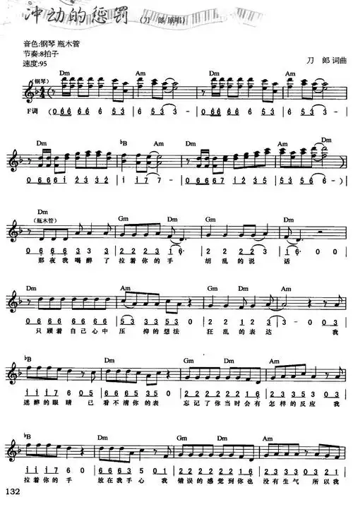 冲动的惩罚线简电子琴谱1