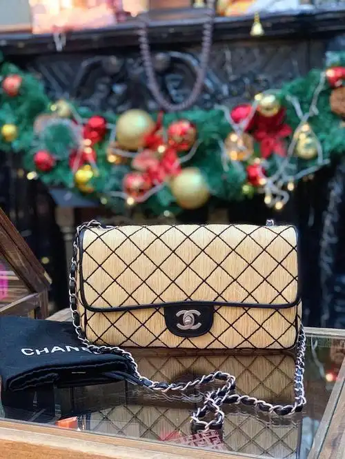 vintagechanel拉菲草藤编cf链条包