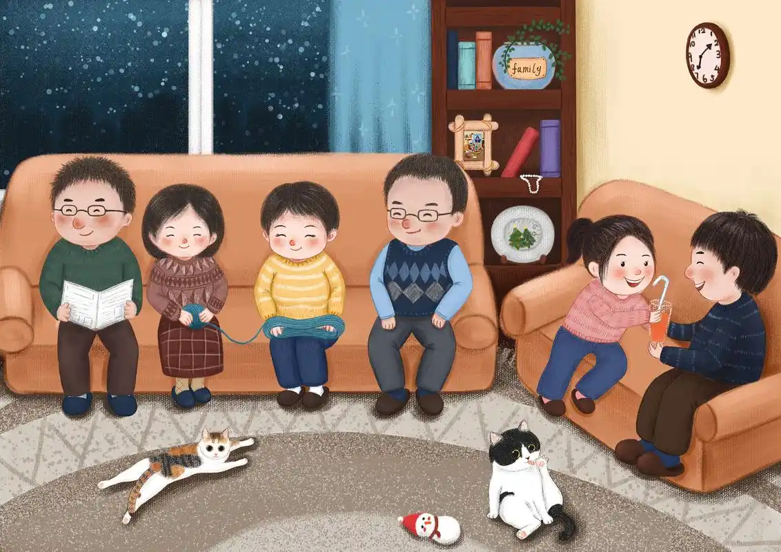 温馨一家人|插画|创作习作|月半鲸鱼 - 原创作品 - 站酷 (zcool)