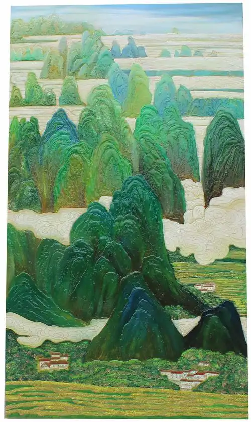 漆画手绘原创山水壁画装饰蛋壳镶嵌画挂画现代现代装饰画