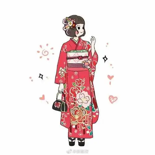 一组超可爱的和服小女孩插画分享!