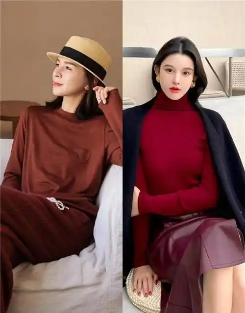 一种颜色,叫"红枣色",气质飙升显肤白,很适合黑黄皮_衣服_枣红色_时尚