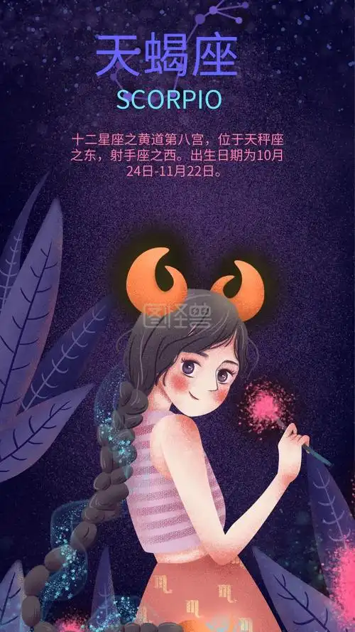 12星座天蝎座梦幻女孩原创插画手机用图