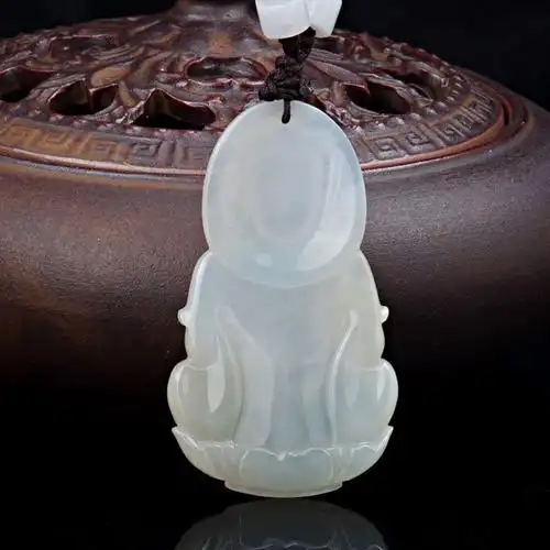 梦克拉 冰种翡翠观音吊坠 男士玉坠菩萨项链a货冰种玉石挂件 玉观音