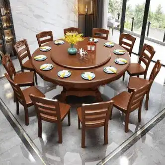 歆菲逸 餐桌 实木餐桌现代中式家用餐桌椅组合圆型饭桌带转盘饭店酒店