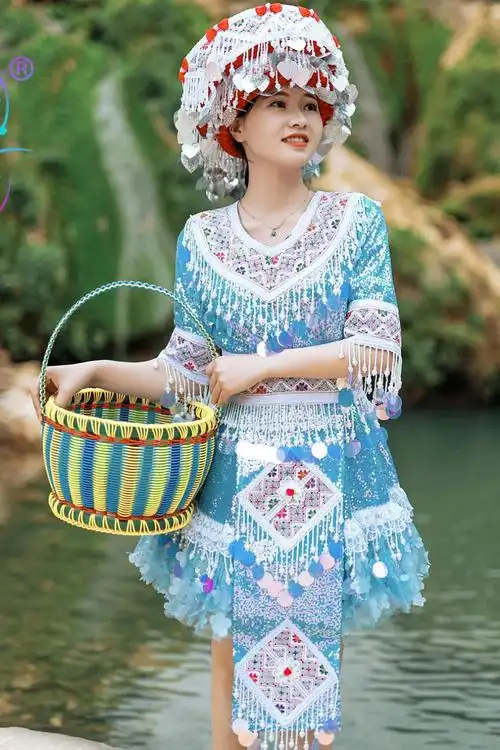 秉藜 云南少数民族服装女绣姑夏新品苗族文山红河蒙自马关一整套装