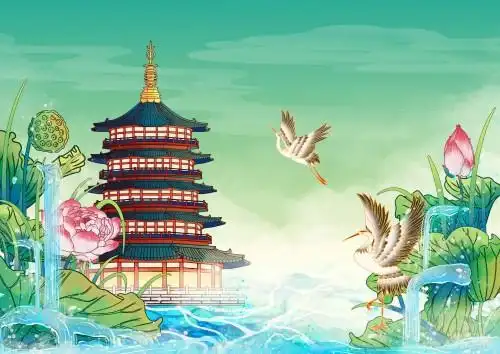 杭州地标建筑国风插画雷峰塔