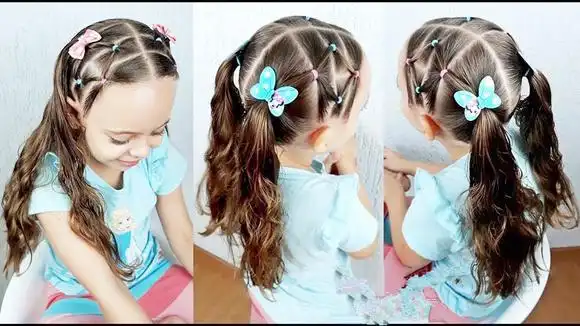 开学季给小女孩编可爱的羊角辫,编法非常简单,女童编发