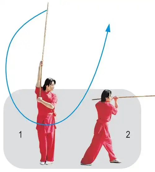 此动作可左右连续舞动,左右各成立圆转动.