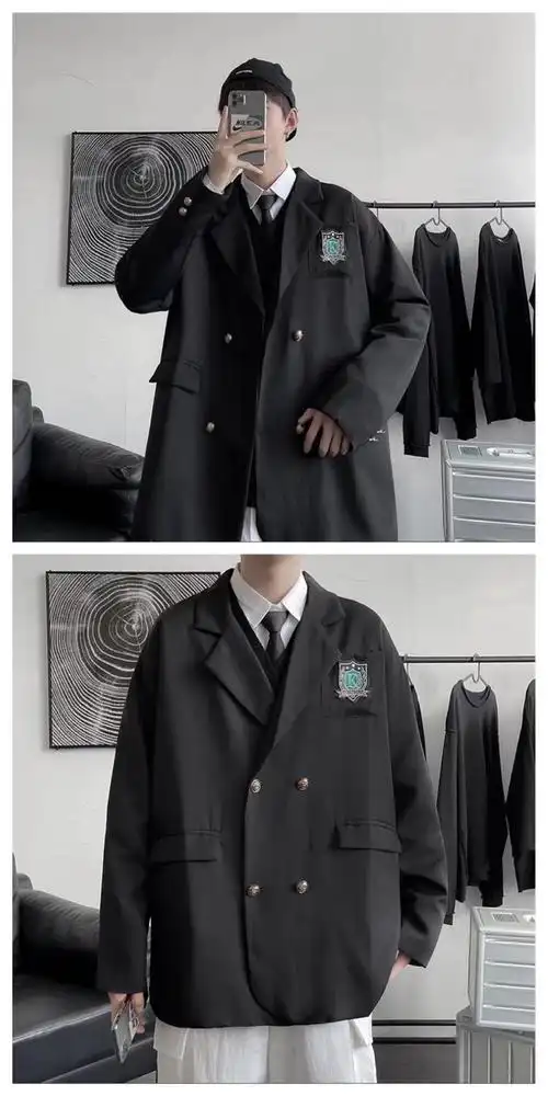 西装外套男dk制服学院风韩版潮流休闲外套情侣宽松青年k西服黑色m