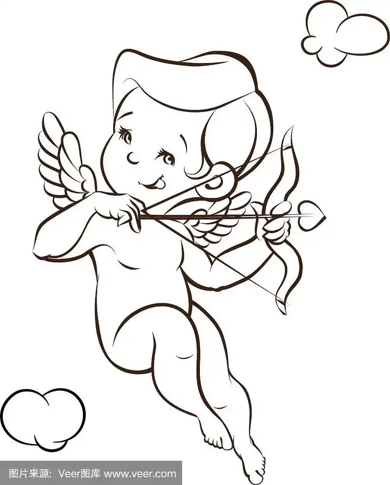 爱神丘比特用弓和箭和剪影
