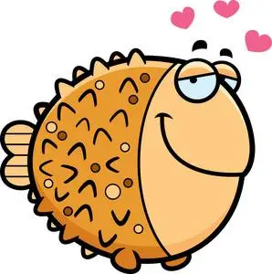 鱼河豚或乌卡通河豚在海洋水下珊瑚礁卡通河豚鱼长刺豪猪可爱的河豚