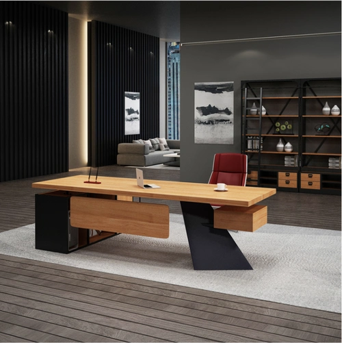2021北欧实木办公桌现代简约主义办公室老板总裁办公桌铁艺术电脑桌