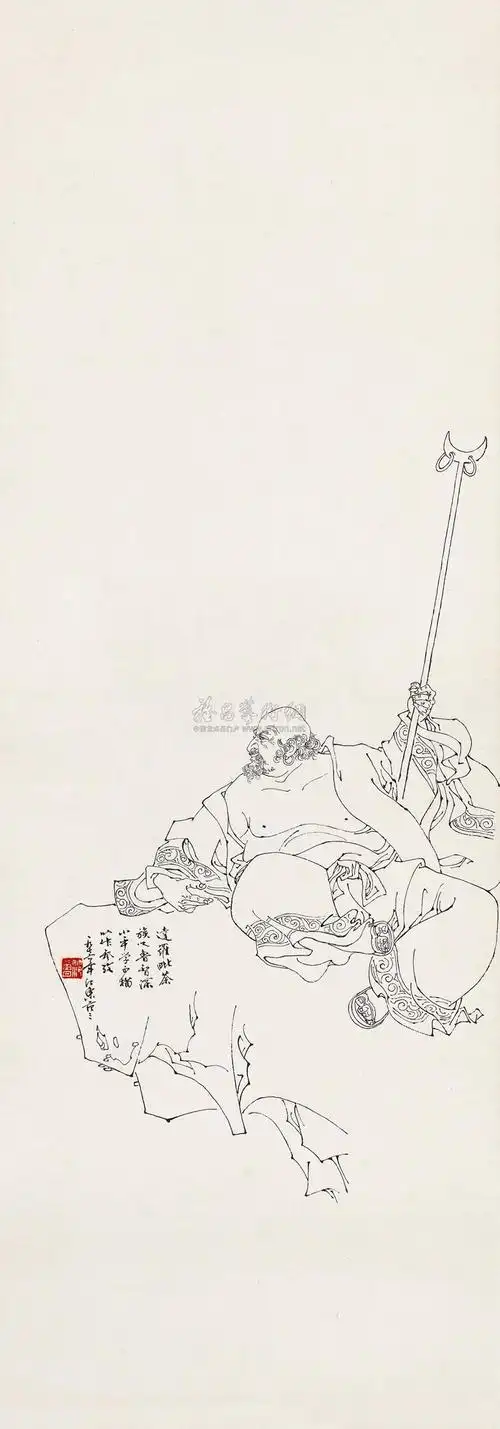 0519 1976年作 白描人物鲁智深 镜心 水墨纸本