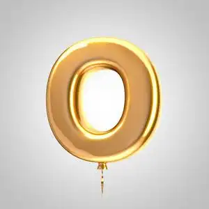 闪亮的橙色金属气球字母o大写独立于白色背景上照片