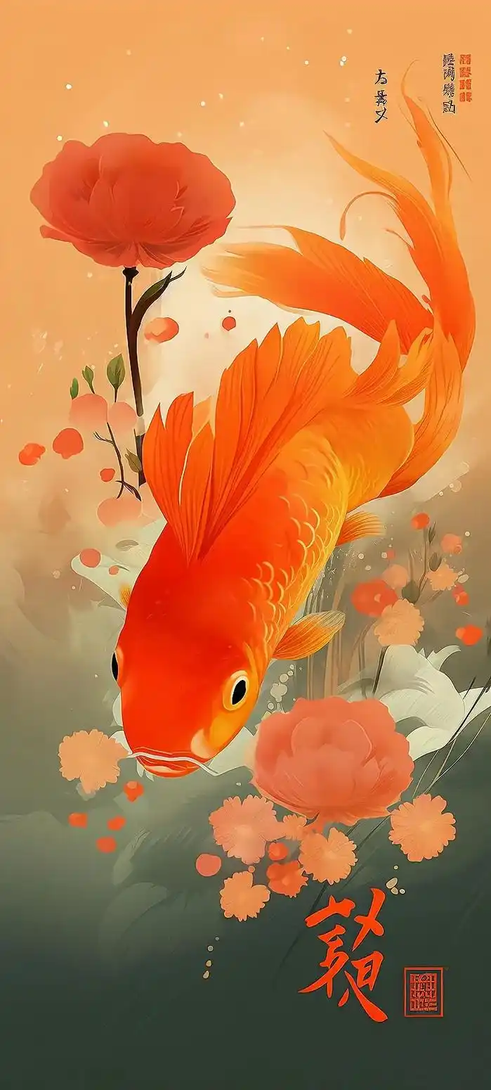 国风插画 #ai绘画 #锦鲤#海报 #水彩插画 - 抖音