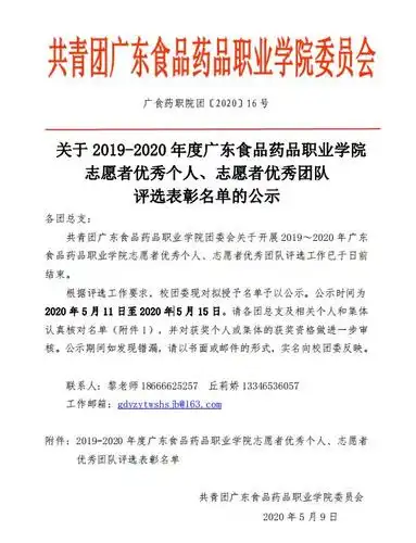 公示| 关于2019-2020年度广东食品药品职业学院 志愿者优秀个人,志愿