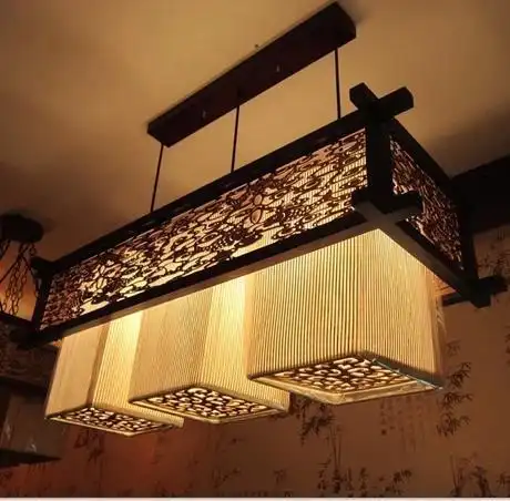 现代中式吊灯 仿古古典木艺羊皮灯客厅卧室酒店餐厅茶楼复古灯具