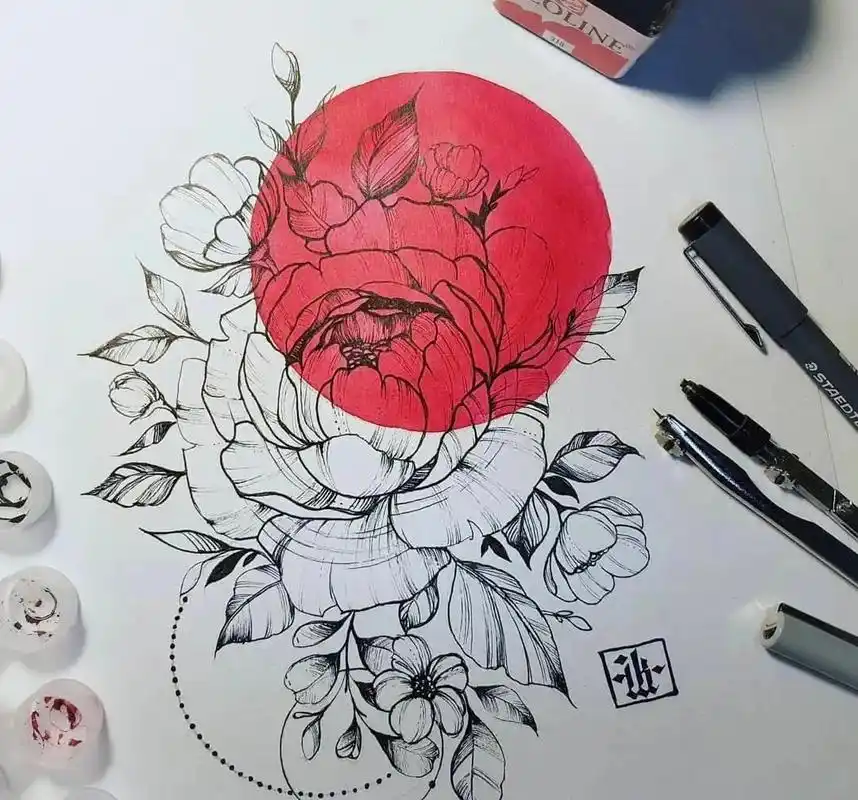 纹身手稿 #牡丹纹身 彼方尚有荣光在 - 抖音