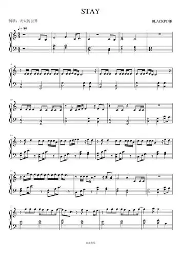 stay-blackpink【c调版】钢琴谱-虫虫钢琴
