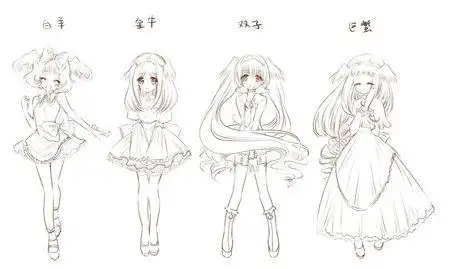 十二星座美女的简笔画