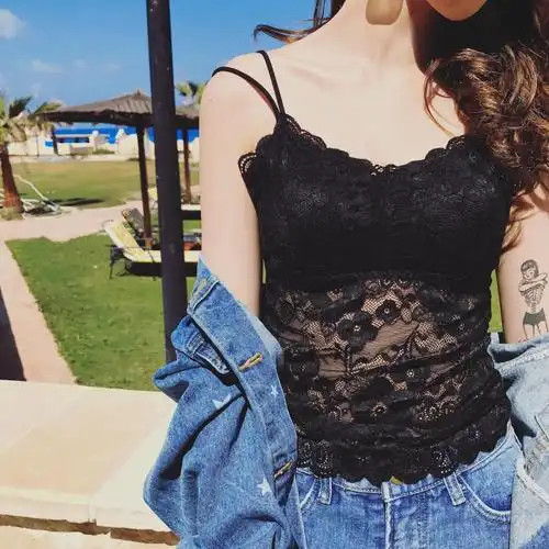 镂空吊带蕾丝衫女半透视小背心2017春夏装新款